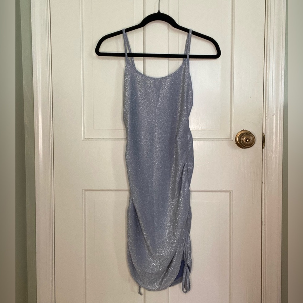 Kendall & Kylie Silver Sparkly Ruched Mini Dress - Size Small